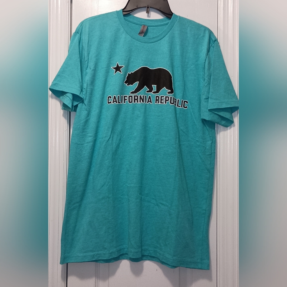 California Republic Teal Blue Black Men's T-shirt Size Large